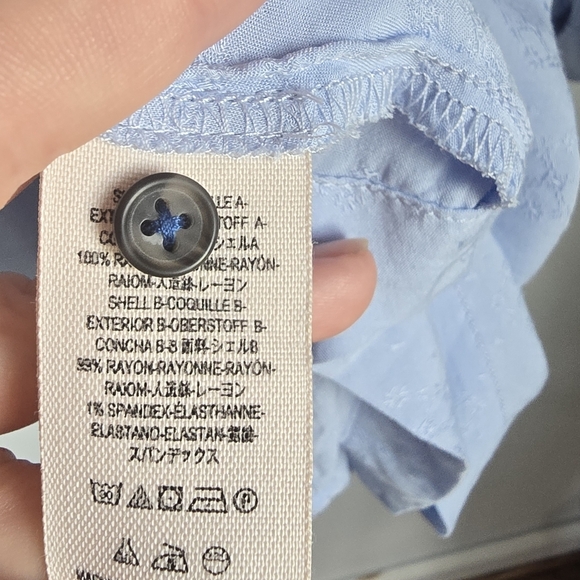 Free People Lovely Day Blue Oversized Jacquard Button Pocket Top, Size Large - Picture 12 of 15